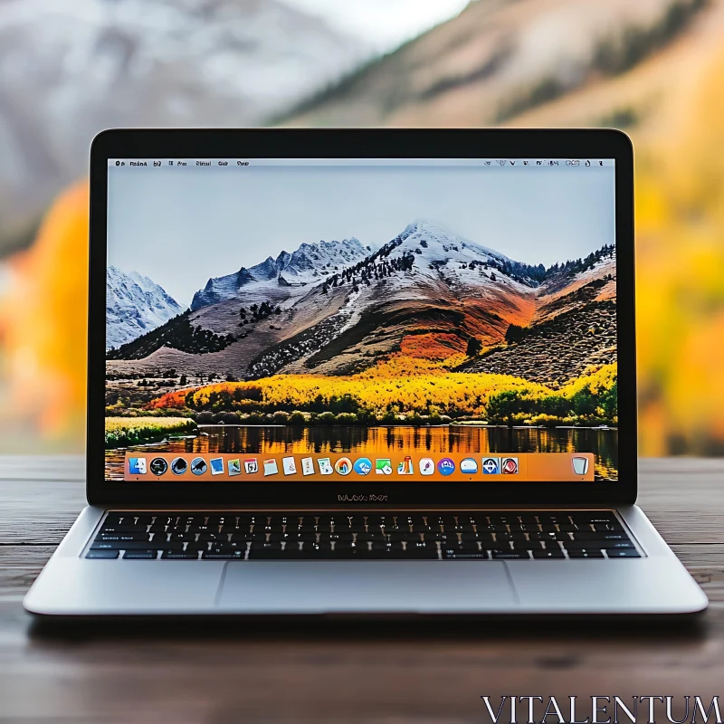 Laptop with Scenic Mountain View AI Image