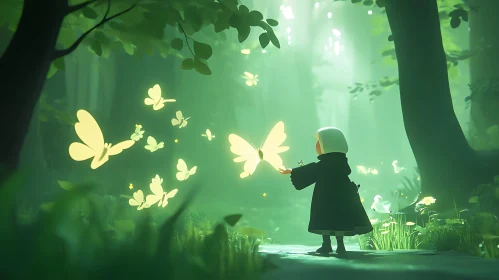 Luminous Butterflies in Forest Scene