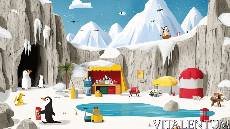 Antarctic Cartoon Adventure with Penguins