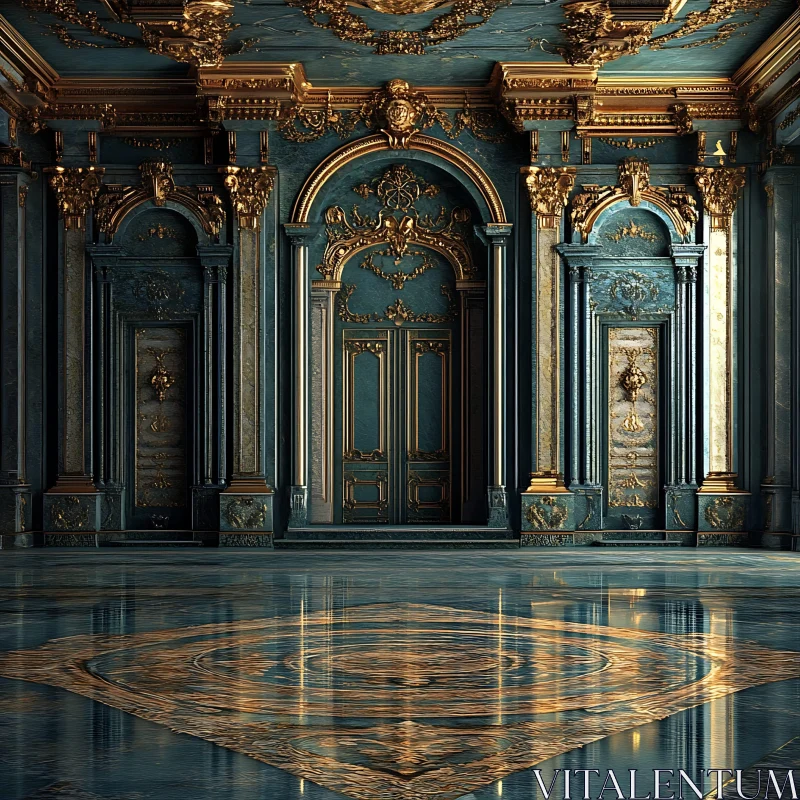 Opulent Gold and Teal Palace Hall AI Image