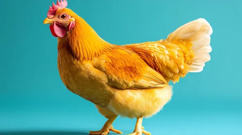 Golden Chicken with Lifelike Feathers