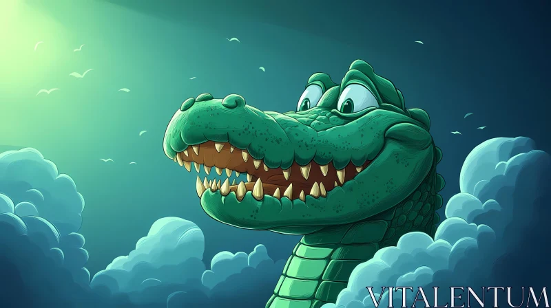 Smiling Crocodile Illustration AI Image