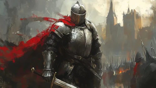 Medieval Knight with Sword Illustration