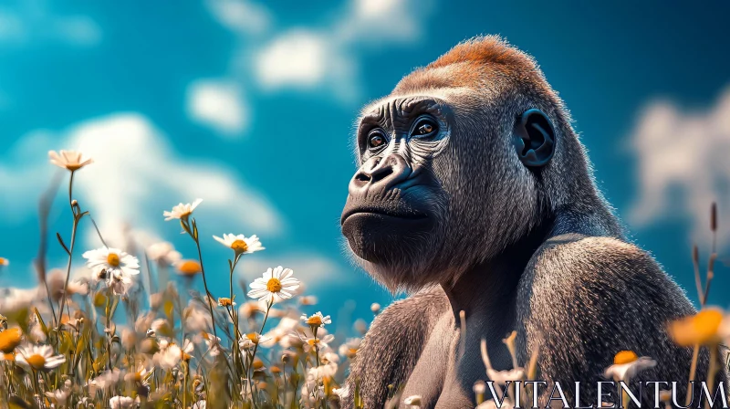 Serene Gorilla in Nature AI Image