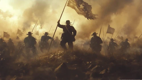 Civil War Soldiers Advancing Through Smoke