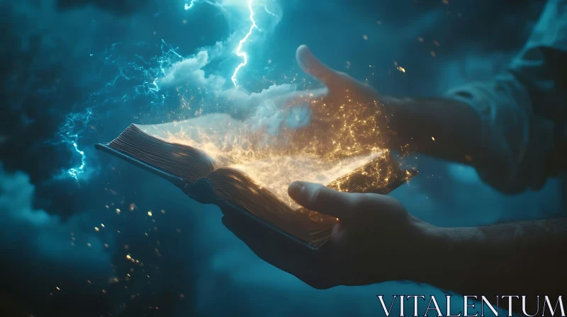 Hands Holding Magical Spellbook AI Image