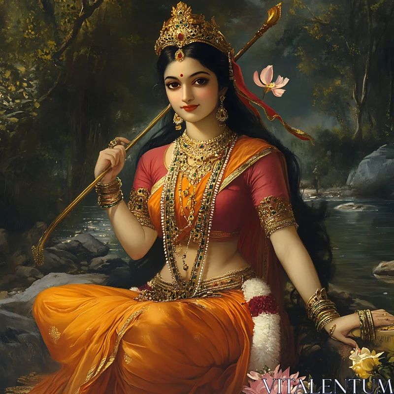 AI ART Serene Goddess in Traditional Splendor