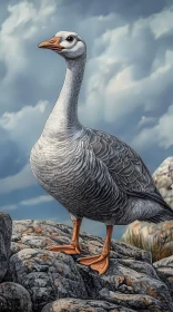 Goose on Rocks Illustration