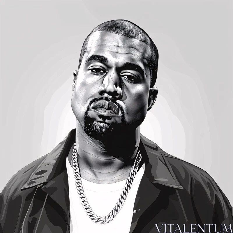 AI ART Black and White Digital Artwork of Kanye West