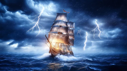 Ship Sailing Through a Thunderstorm