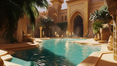 Serene Oasis with Golden Architecture