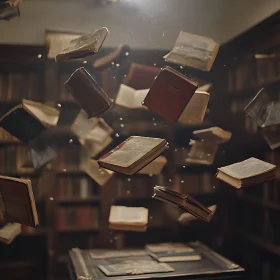 Mystical Library with Levitating Antique Books