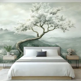 Minimalist Bedroom with Tree Wall Art