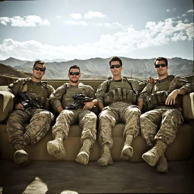 Men in Uniform Resting Outdoors