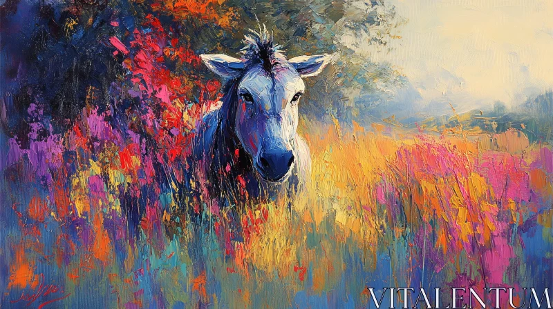 AI ART Impressionistic Cow in Vibrant Field