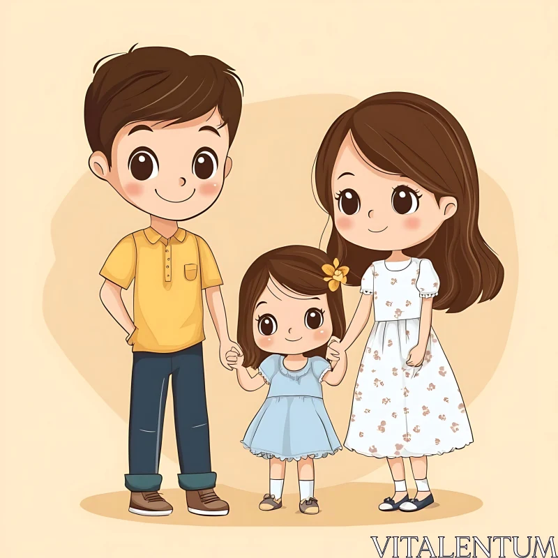 AI ART Cartoon Family Holding Hands Art