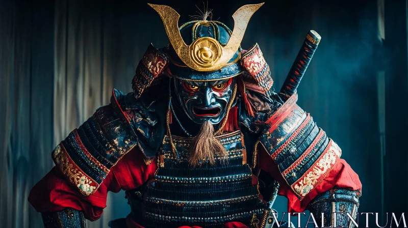 AI ART Armored Samurai Warrior: A Portrait of Strength