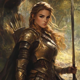 Female Warrior with Spear in the Woods