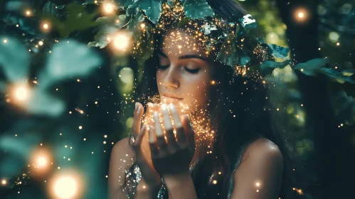 Woman with Leaf Crown Holding Magic