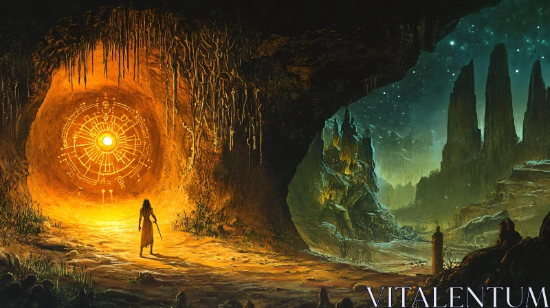 AI ART Enigmatic Cave Portal Under Starry Skies