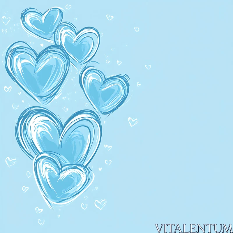 AI ART Blue Heart Sketch Composition