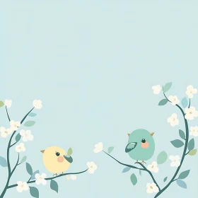Stylized Birds with Floral Accents