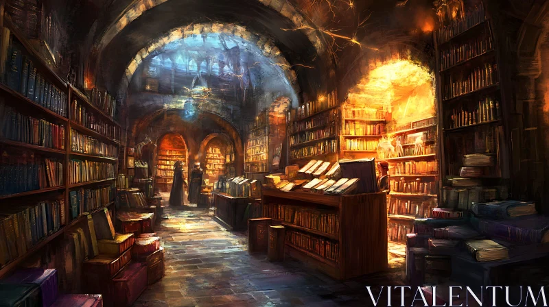 AI ART Mystical Library with Arched Ceilings