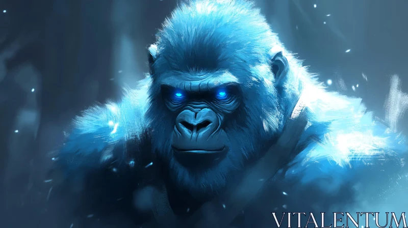 Enchanted Blue Gorilla in Mist AI Image