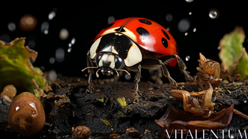 Bio-Art Ladybird by Water Droplets: A Journey into Dark Fairy Tales AI Image