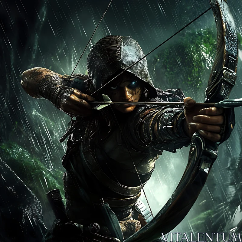 AI ART Hooded Archer in Storm