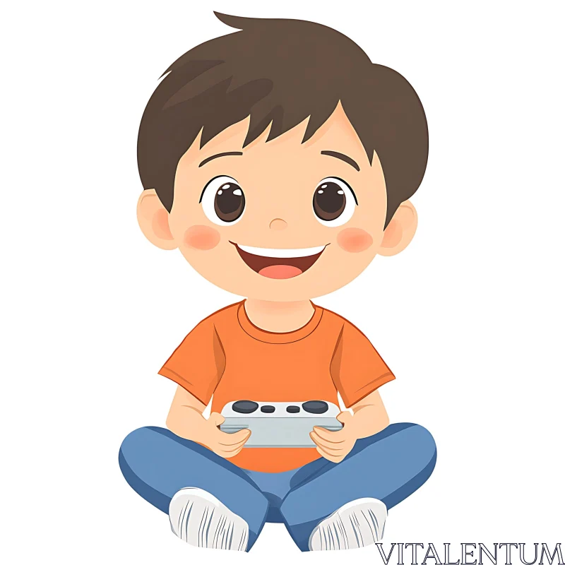 AI ART Cartoon Boy Enjoying Video Games