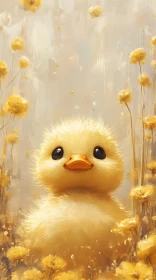Adorable Duckling with Yellow Flowers