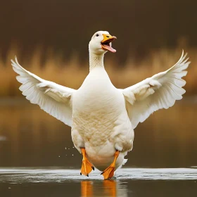 Duck Spreading Wings in Water
