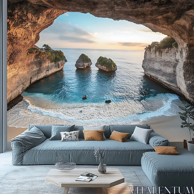 Modern Living Room Overlooking Coastal Cliffs and Ocean AI Image