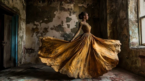 Woman in Golden Dress, Vintage Style