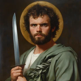 Bearded Man with Sword and Halo