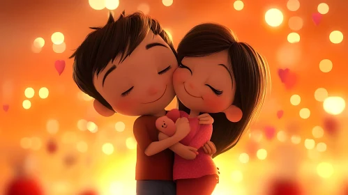 Animated Couple in Loving Embrace