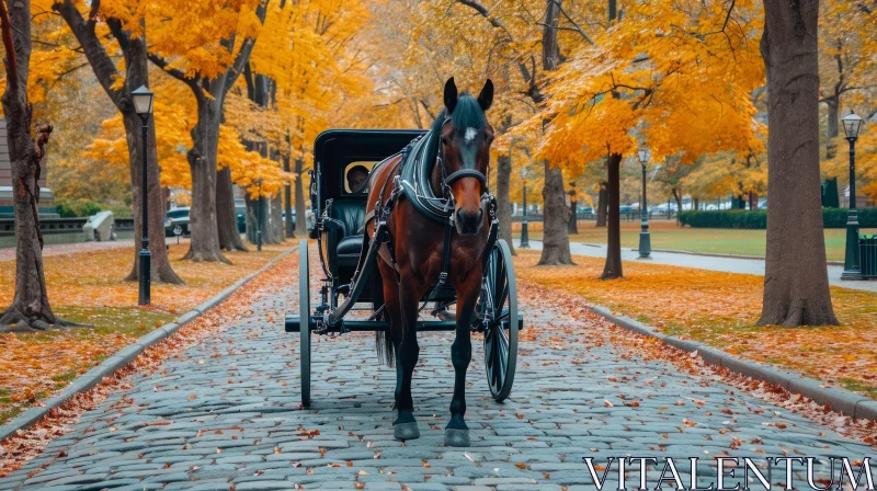Elegant Horse-Drawn Carriage in Autumn | American Tonalist Style AI Image