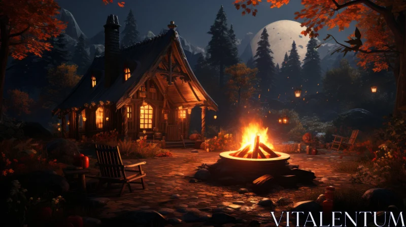 Enchanting Forest Cabin Under Moonlight AI Image