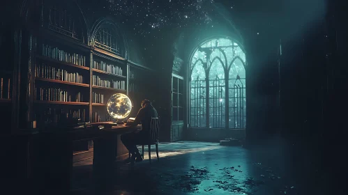 Magical Library with a Scholar