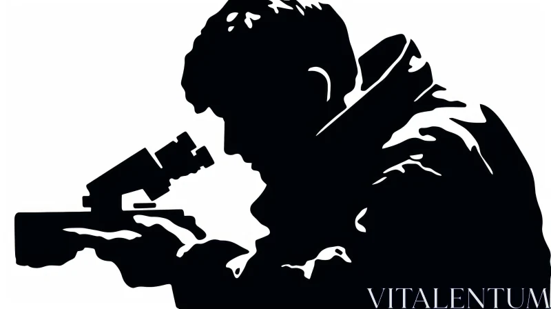 Intricate Silhouette of a Man with Binoculars - Detailed Scientific Art AI Image