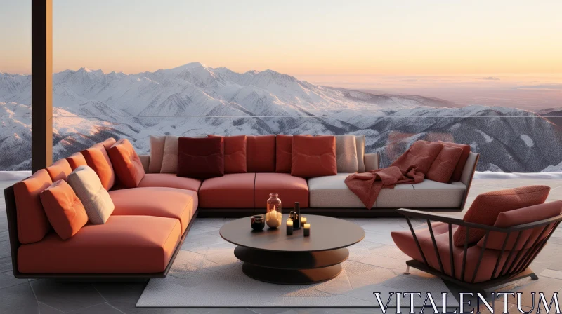 AI ART Luxurious Mountain View with Stylish Outdoor Furniture