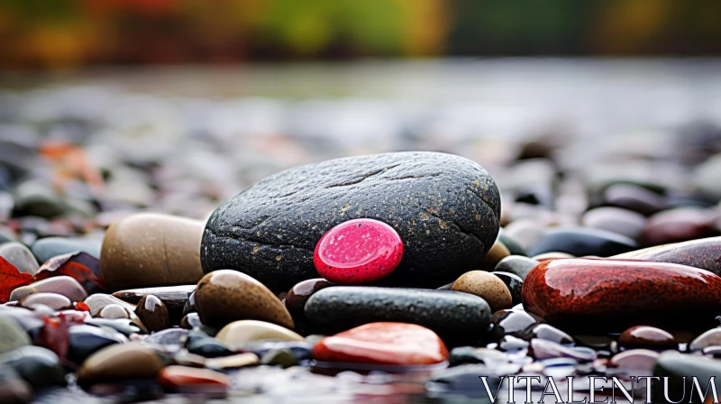 Magenta and Crimson Water Pebbles - A Nostalgic Rock and Roll Vibe AI Image