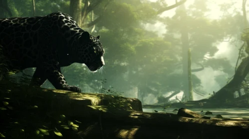 Majestic Panther in Baroque Style Walking Through Jungle