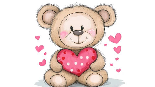 Cartoon Teddy Bear Holding Heart