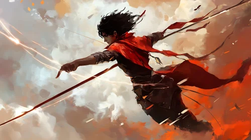 Heroic Figure Amidst Flames
