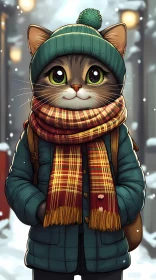 Cozy Cat in Scarf and Hat