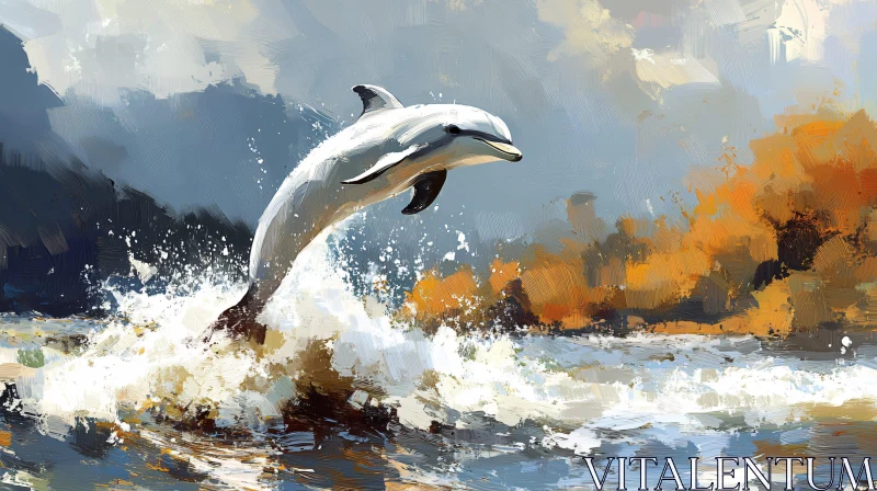 AI ART Oceanic Dolphin Leap Painting