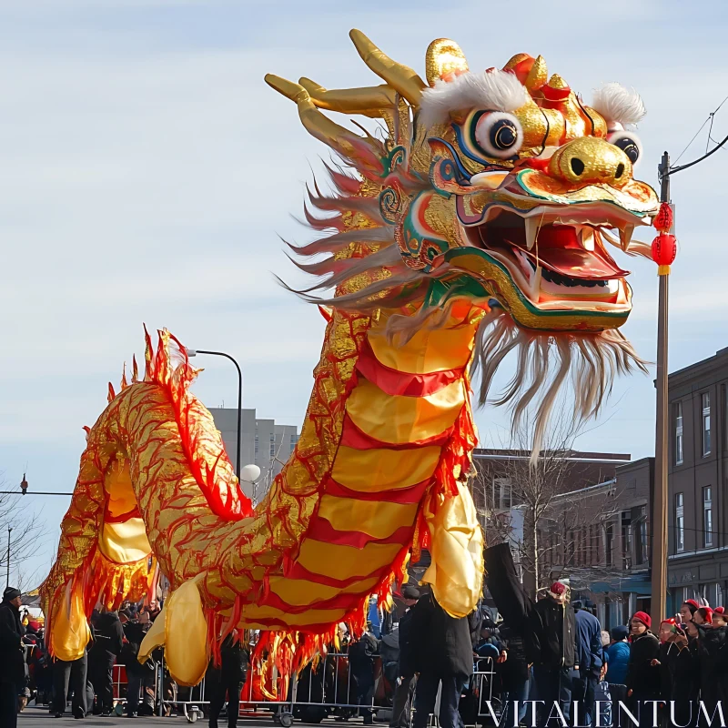 Golden Dragon Street Parade AI Image