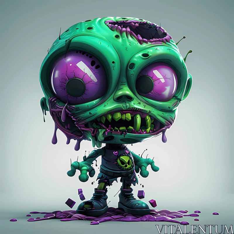 3D Cartoon Zombie Standing in Purple Goo AI Image